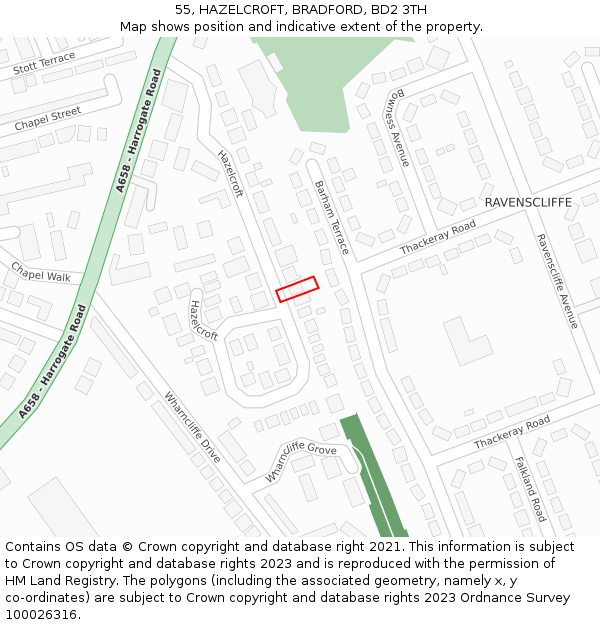 55, HAZELCROFT, BRADFORD, BD2 3TH: Location map and indicative extent of plot