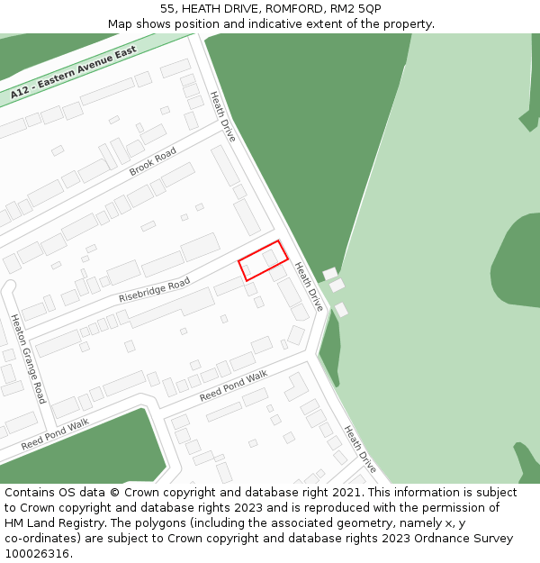 55, HEATH DRIVE, ROMFORD, RM2 5QP: Location map and indicative extent of plot