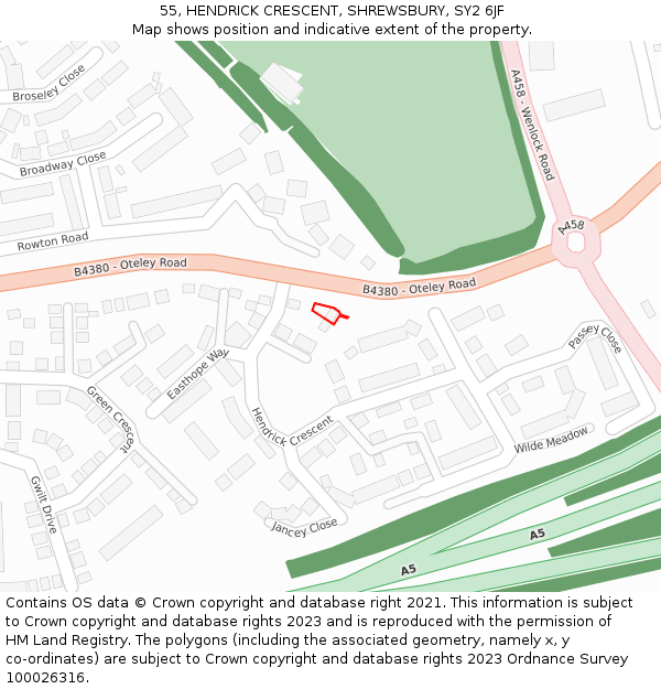 55, HENDRICK CRESCENT, SHREWSBURY, SY2 6JF: Location map and indicative extent of plot