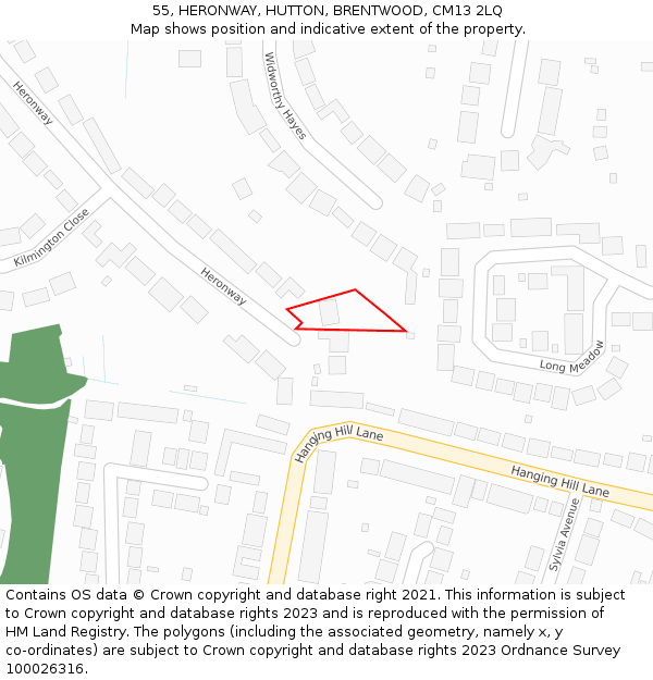 55, HERONWAY, HUTTON, BRENTWOOD, CM13 2LQ: Location map and indicative extent of plot