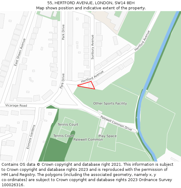 55, HERTFORD AVENUE, LONDON, SW14 8EH: Location map and indicative extent of plot