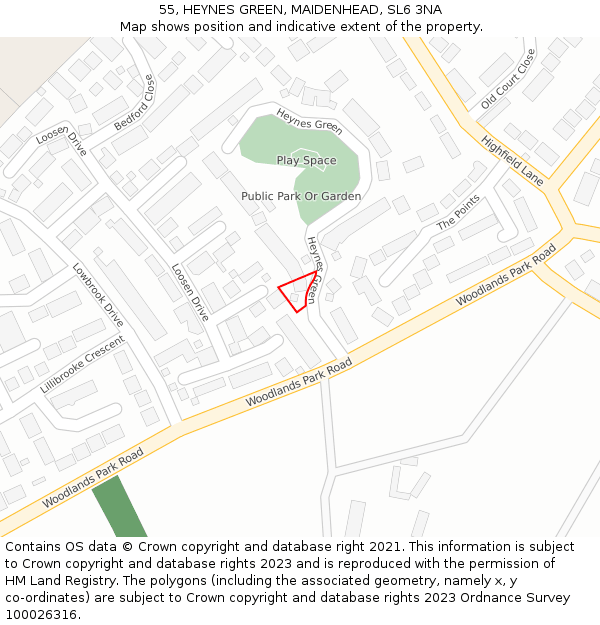 55, HEYNES GREEN, MAIDENHEAD, SL6 3NA: Location map and indicative extent of plot