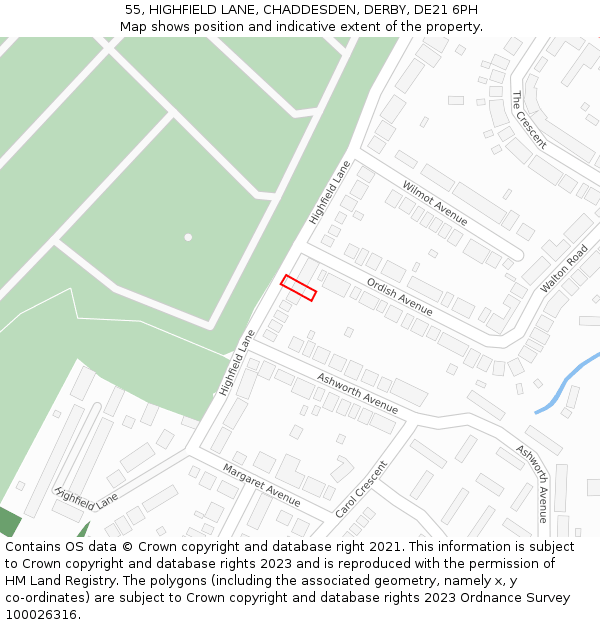 55, HIGHFIELD LANE, CHADDESDEN, DERBY, DE21 6PH: Location map and indicative extent of plot