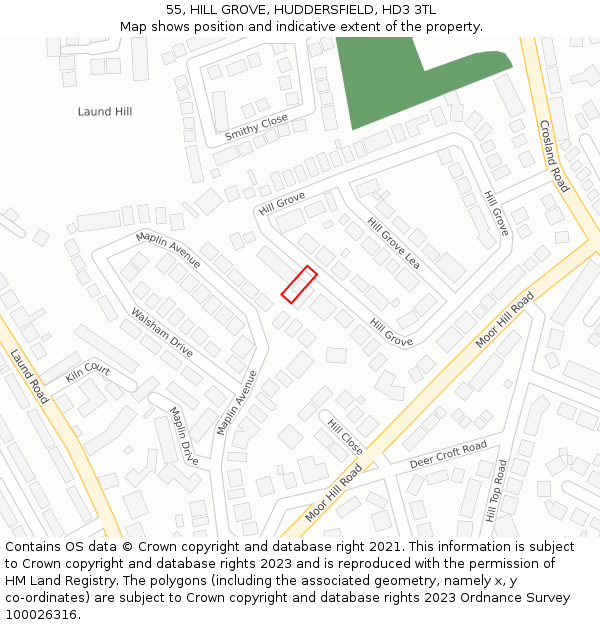 55, HILL GROVE, HUDDERSFIELD, HD3 3TL: Location map and indicative extent of plot