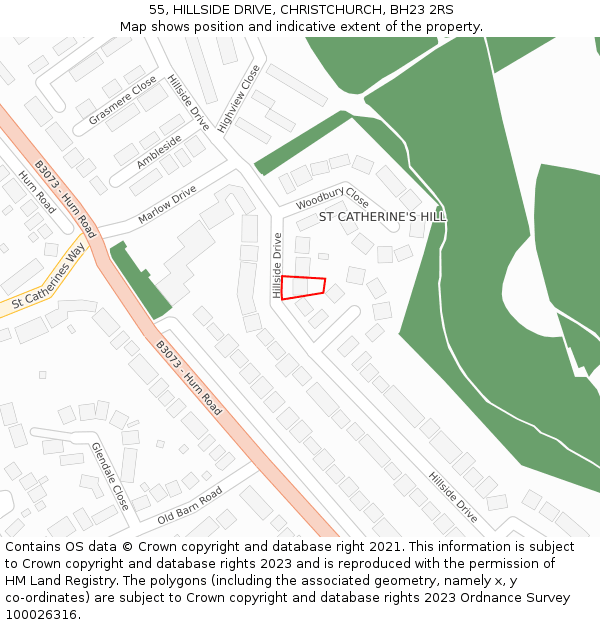55, HILLSIDE DRIVE, CHRISTCHURCH, BH23 2RS: Location map and indicative extent of plot