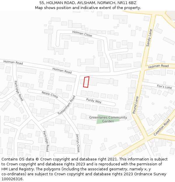 55, HOLMAN ROAD, AYLSHAM, NORWICH, NR11 6BZ: Location map and indicative extent of plot