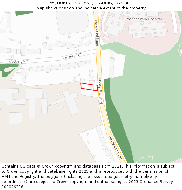 55, HONEY END LANE, READING, RG30 4EL: Location map and indicative extent of plot