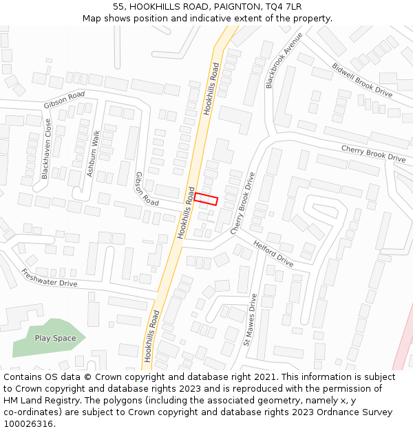 55, HOOKHILLS ROAD, PAIGNTON, TQ4 7LR: Location map and indicative extent of plot