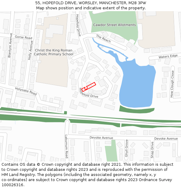 55, HOPEFOLD DRIVE, WORSLEY, MANCHESTER, M28 3PW: Location map and indicative extent of plot