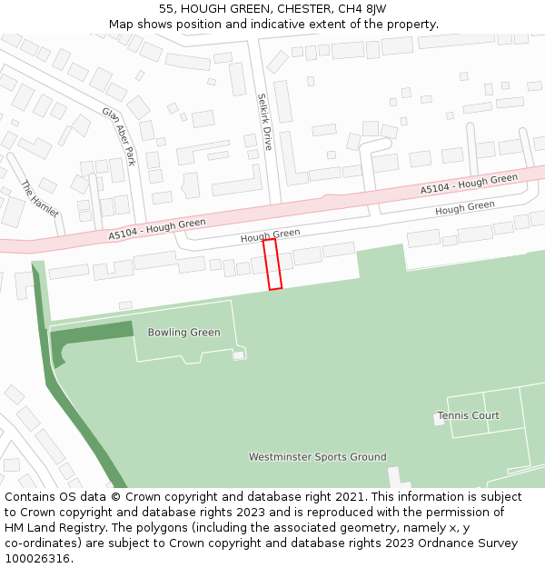 55, HOUGH GREEN, CHESTER, CH4 8JW: Location map and indicative extent of plot
