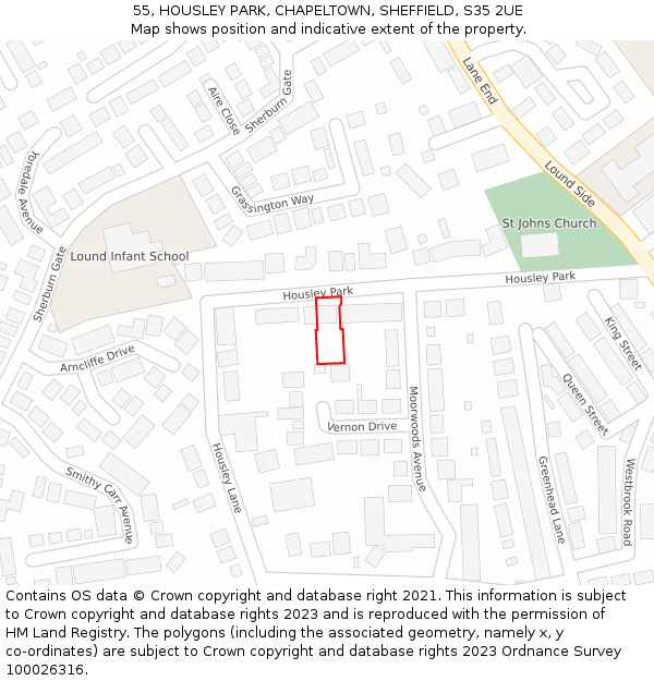 55, HOUSLEY PARK, CHAPELTOWN, SHEFFIELD, S35 2UE: Location map and indicative extent of plot