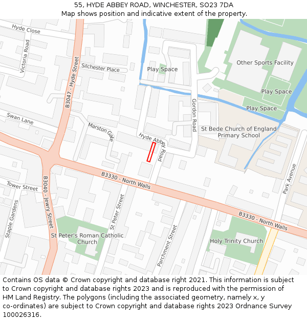 55, HYDE ABBEY ROAD, WINCHESTER, SO23 7DA: Location map and indicative extent of plot