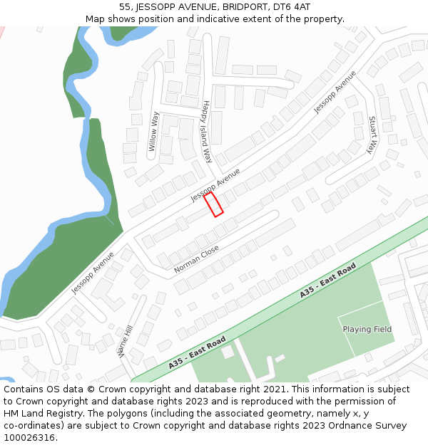 55, JESSOPP AVENUE, BRIDPORT, DT6 4AT: Location map and indicative extent of plot