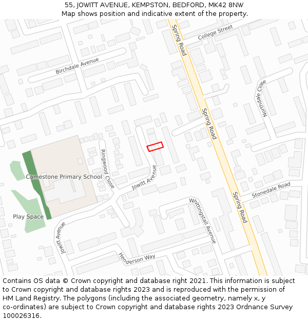 55, JOWITT AVENUE, KEMPSTON, BEDFORD, MK42 8NW: Location map and indicative extent of plot
