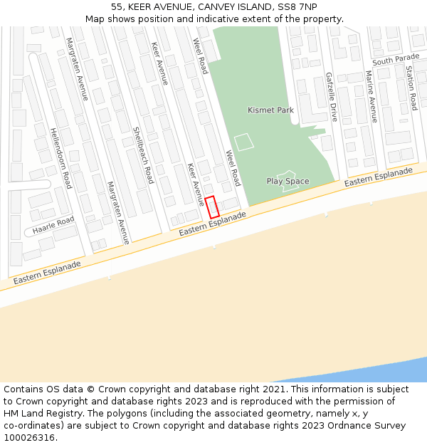55, KEER AVENUE, CANVEY ISLAND, SS8 7NP: Location map and indicative extent of plot