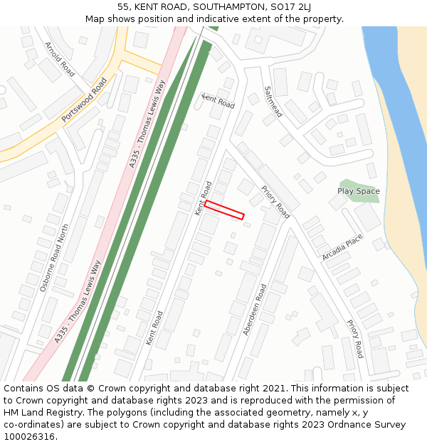 55, KENT ROAD, SOUTHAMPTON, SO17 2LJ: Location map and indicative extent of plot