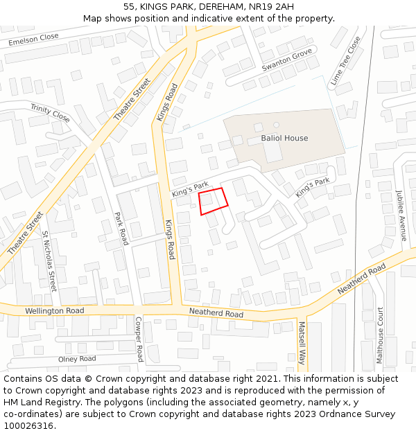 55, KINGS PARK, DEREHAM, NR19 2AH: Location map and indicative extent of plot