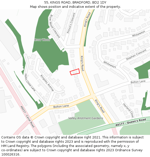 55, KINGS ROAD, BRADFORD, BD2 1DY: Location map and indicative extent of plot