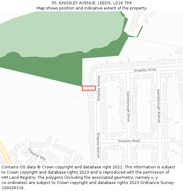 55, KINGSLEY AVENUE, LEEDS, LS16 7PA: Location map and indicative extent of plot