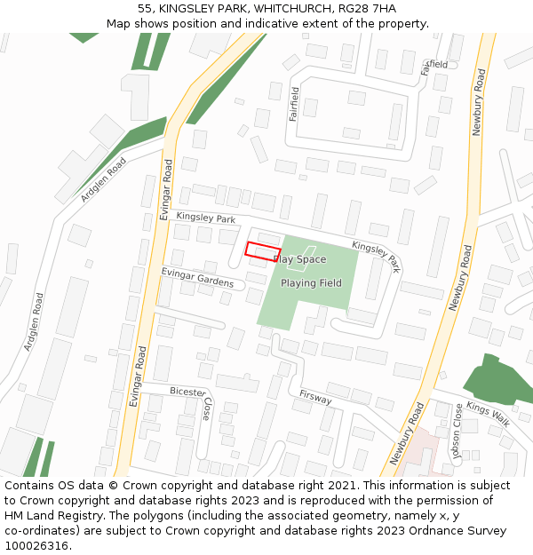 55, KINGSLEY PARK, WHITCHURCH, RG28 7HA: Location map and indicative extent of plot