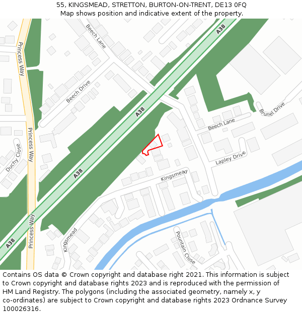55, KINGSMEAD, STRETTON, BURTON-ON-TRENT, DE13 0FQ: Location map and indicative extent of plot