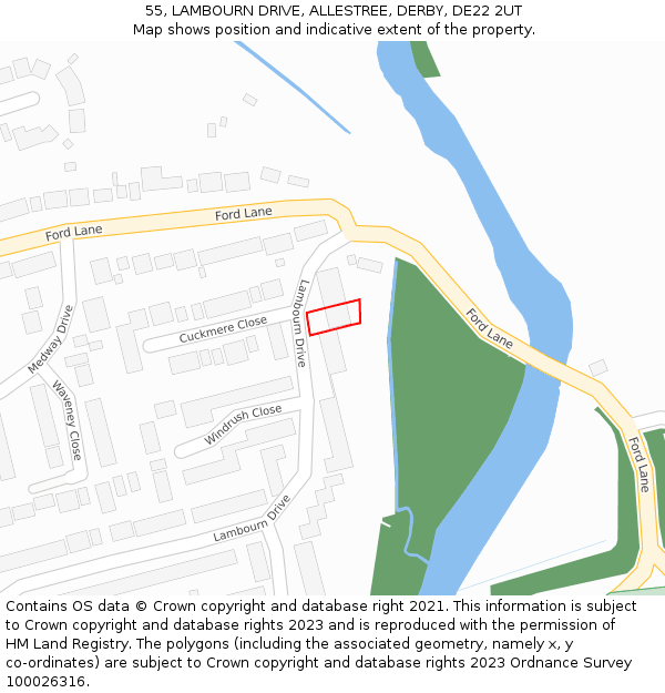 55, LAMBOURN DRIVE, ALLESTREE, DERBY, DE22 2UT: Location map and indicative extent of plot