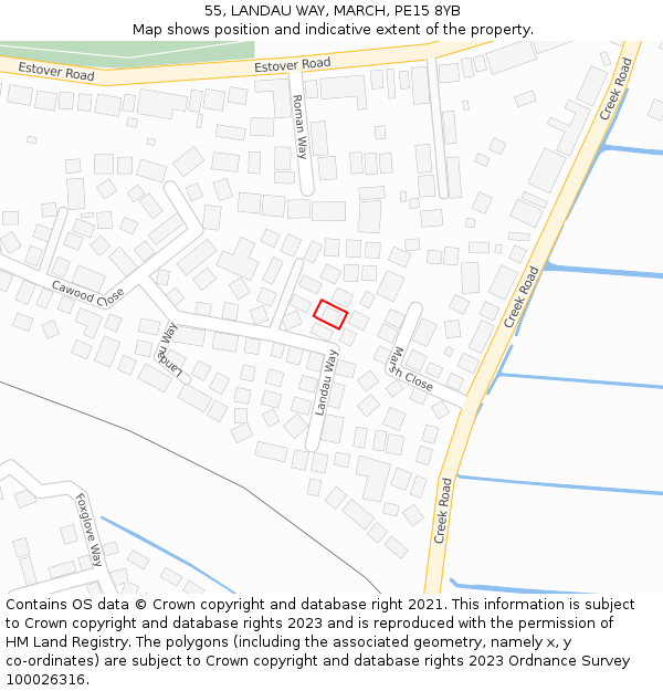 55, LANDAU WAY, MARCH, PE15 8YB: Location map and indicative extent of plot