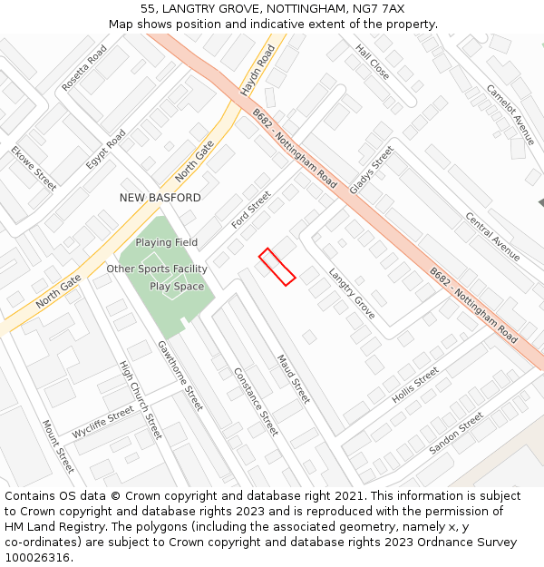 55, LANGTRY GROVE, NOTTINGHAM, NG7 7AX: Location map and indicative extent of plot