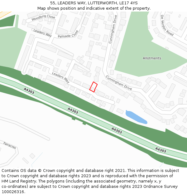 55, LEADERS WAY, LUTTERWORTH, LE17 4YS: Location map and indicative extent of plot