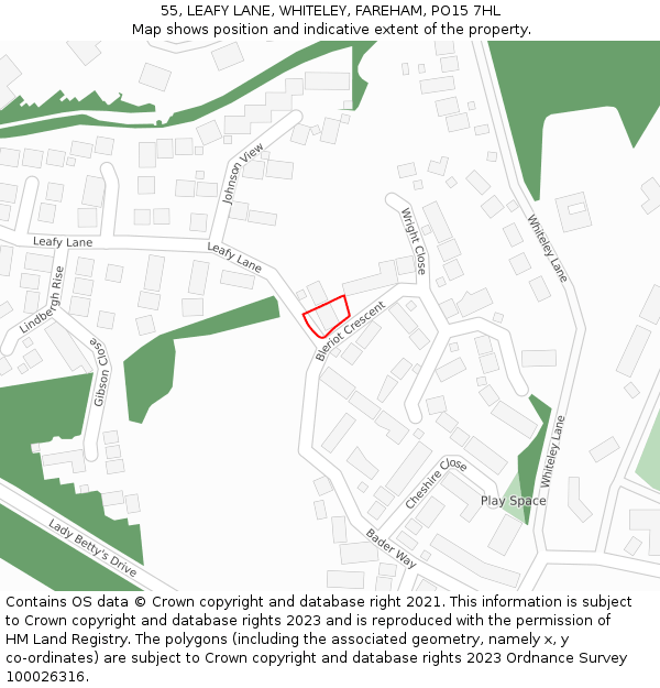 55, LEAFY LANE, WHITELEY, FAREHAM, PO15 7HL: Location map and indicative extent of plot