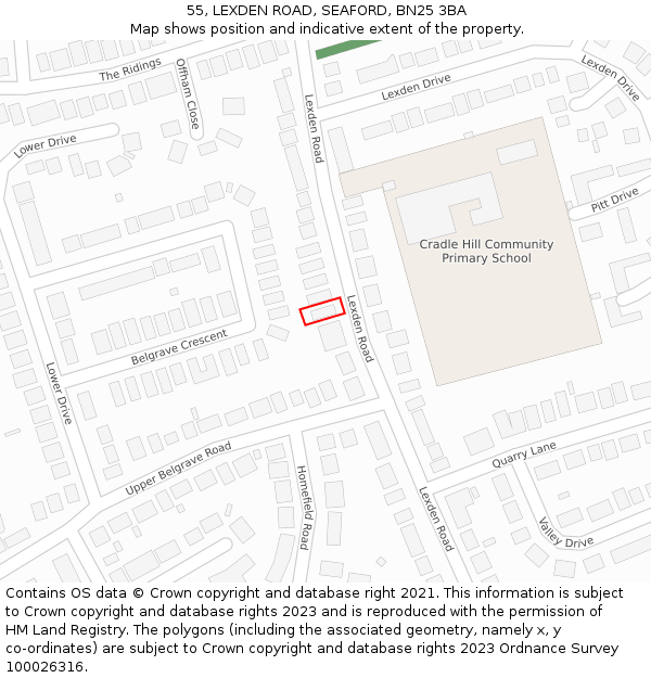 55, LEXDEN ROAD, SEAFORD, BN25 3BA: Location map and indicative extent of plot