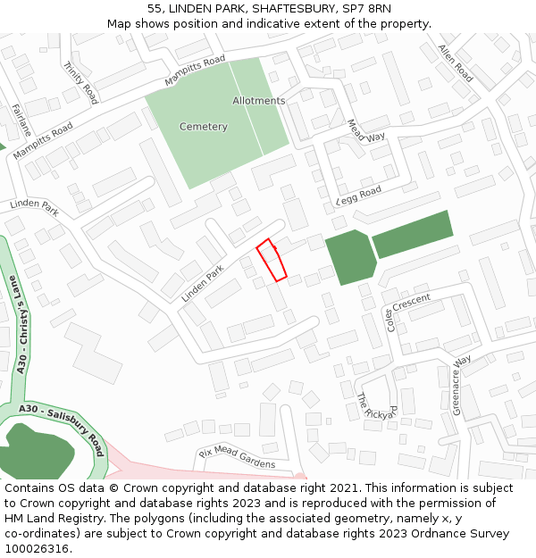 55, LINDEN PARK, SHAFTESBURY, SP7 8RN: Location map and indicative extent of plot