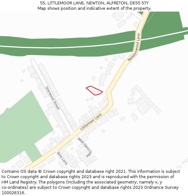 55, LITTLEMOOR LANE, NEWTON, ALFRETON, DE55 5TY: Location map and indicative extent of plot