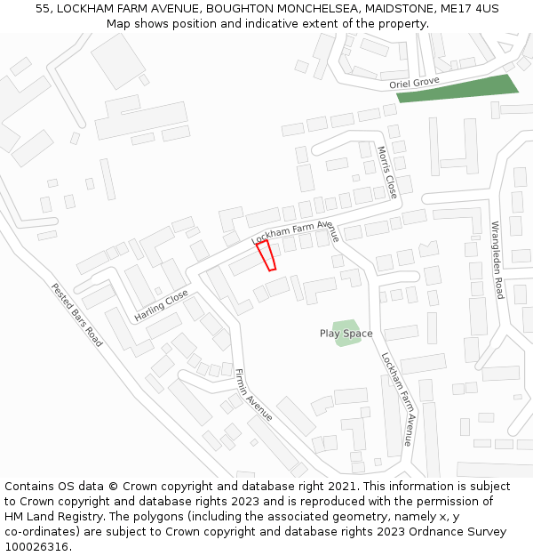 55, LOCKHAM FARM AVENUE, BOUGHTON MONCHELSEA, MAIDSTONE, ME17 4US: Location map and indicative extent of plot