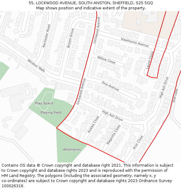 55, LOCKWOOD AVENUE, SOUTH ANSTON, SHEFFIELD, S25 5GQ: Location map and indicative extent of plot