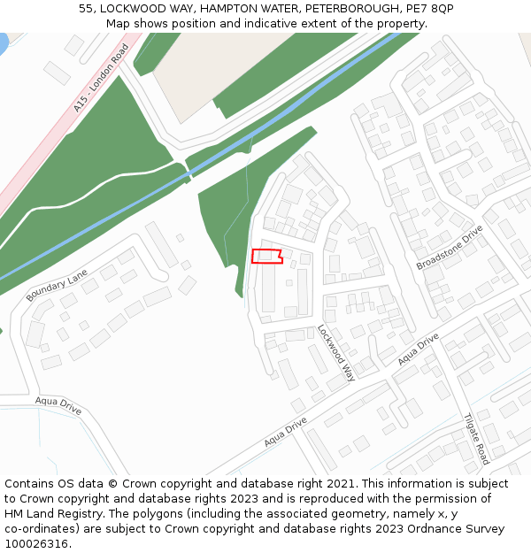 55, LOCKWOOD WAY, HAMPTON WATER, PETERBOROUGH, PE7 8QP: Location map and indicative extent of plot