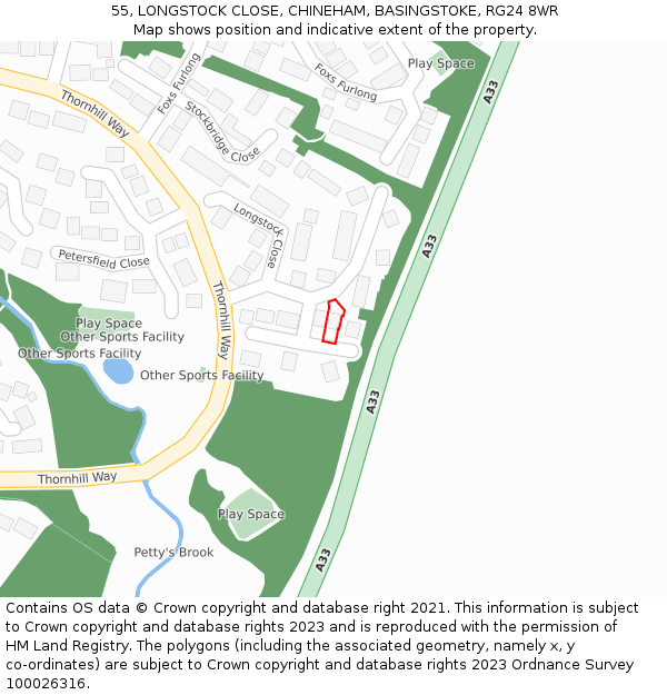 55, LONGSTOCK CLOSE, CHINEHAM, BASINGSTOKE, RG24 8WR: Location map and indicative extent of plot