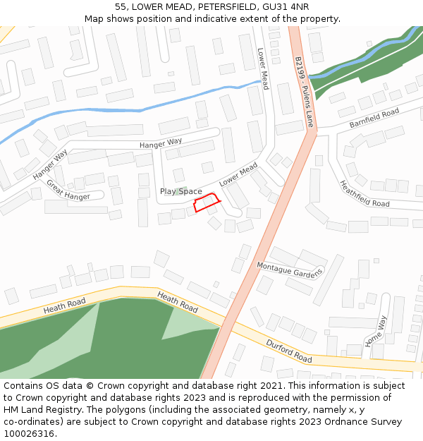 55, LOWER MEAD, PETERSFIELD, GU31 4NR: Location map and indicative extent of plot