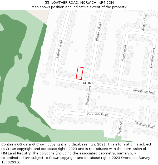 55, LOWTHER ROAD, NORWICH, NR4 6QN: Location map and indicative extent of plot