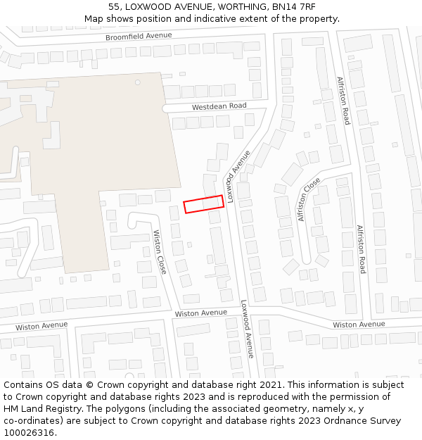 55, LOXWOOD AVENUE, WORTHING, BN14 7RF: Location map and indicative extent of plot