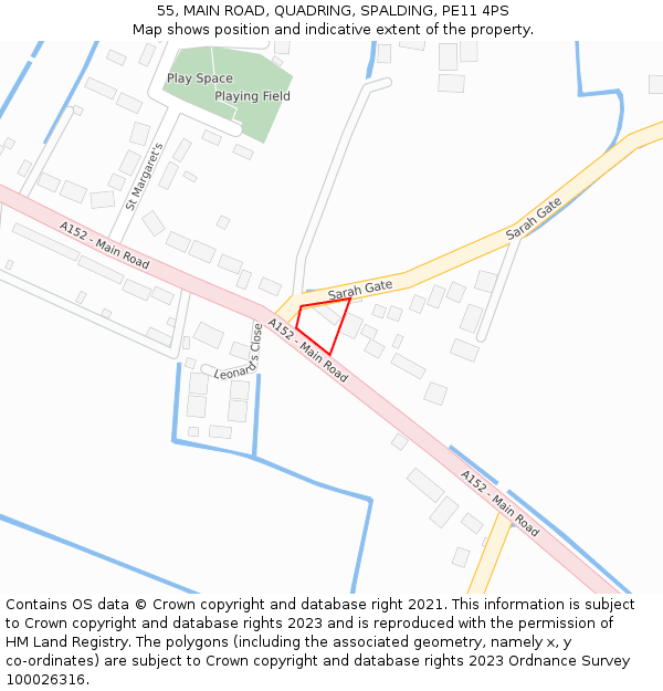 55, MAIN ROAD, QUADRING, SPALDING, PE11 4PS: Location map and indicative extent of plot