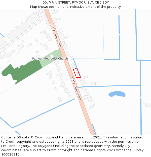55, MAIN STREET, PYMOOR, ELY, CB6 2DY: Location map and indicative extent of plot