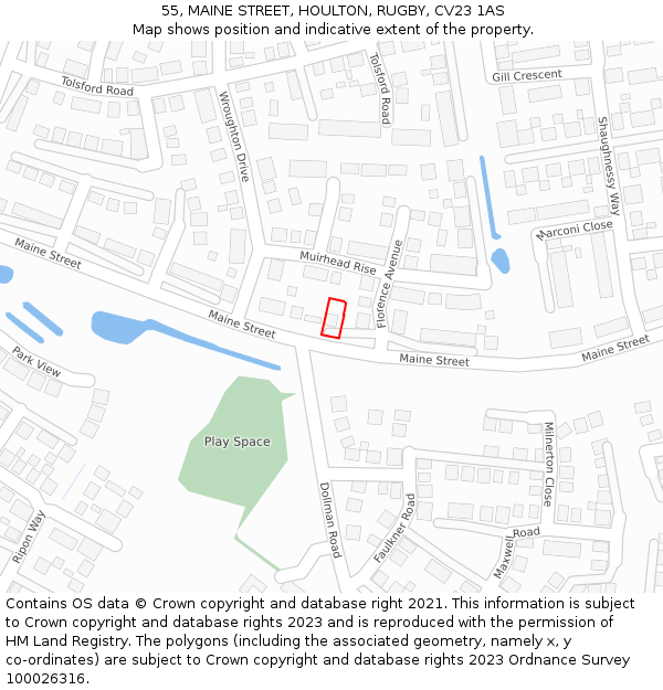 55, MAINE STREET, HOULTON, RUGBY, CV23 1AS: Location map and indicative extent of plot