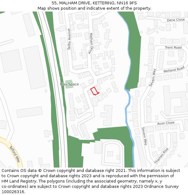 55, MALHAM DRIVE, KETTERING, NN16 9FS: Location map and indicative extent of plot