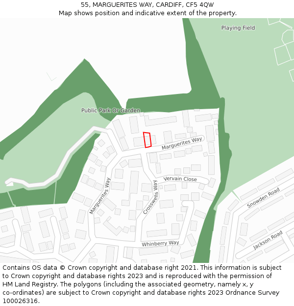 55, MARGUERITES WAY, CARDIFF, CF5 4QW: Location map and indicative extent of plot