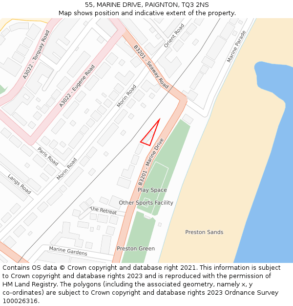 55, MARINE DRIVE, PAIGNTON, TQ3 2NS: Location map and indicative extent of plot