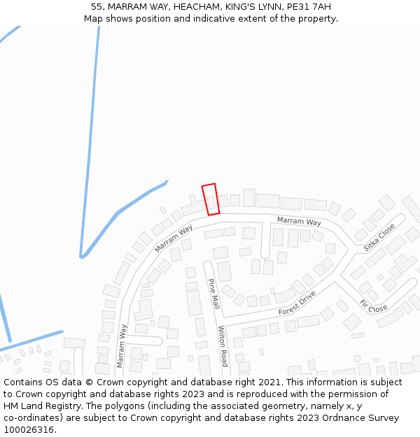 55, MARRAM WAY, HEACHAM, KING'S LYNN, PE31 7AH: Location map and indicative extent of plot