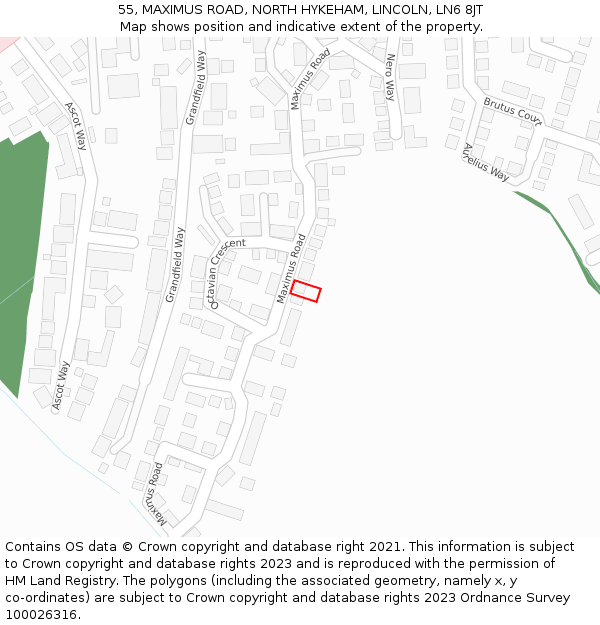 55, MAXIMUS ROAD, NORTH HYKEHAM, LINCOLN, LN6 8JT: Location map and indicative extent of plot