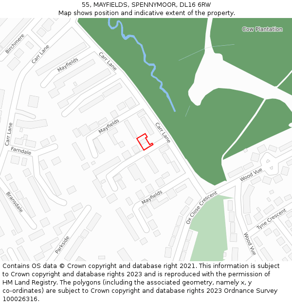 55, MAYFIELDS, SPENNYMOOR, DL16 6RW: Location map and indicative extent of plot