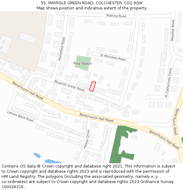 55, MAYPOLE GREEN ROAD, COLCHESTER, CO2 9QW: Location map and indicative extent of plot